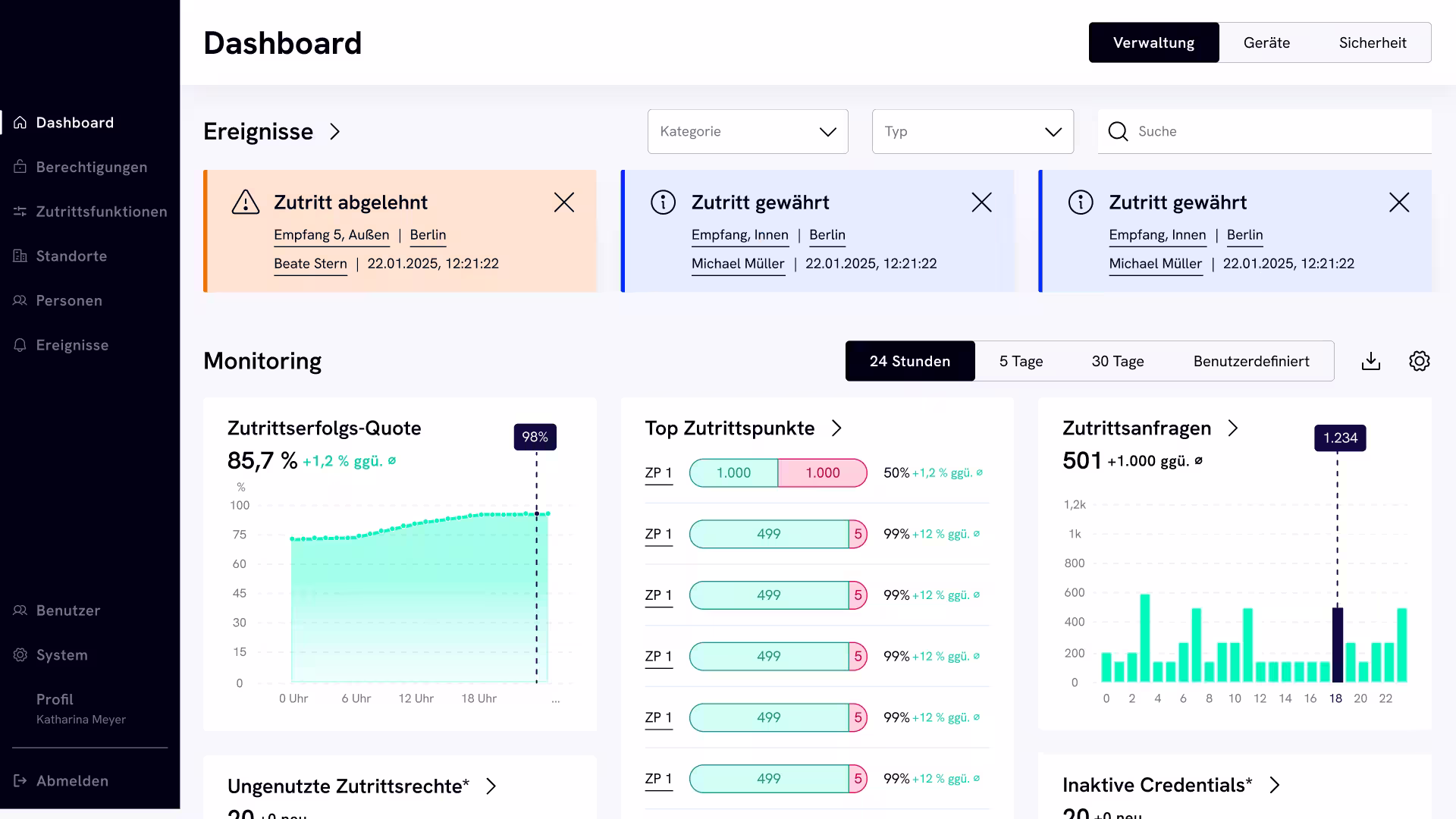 Screenshot des Dashboards der Quantus Software