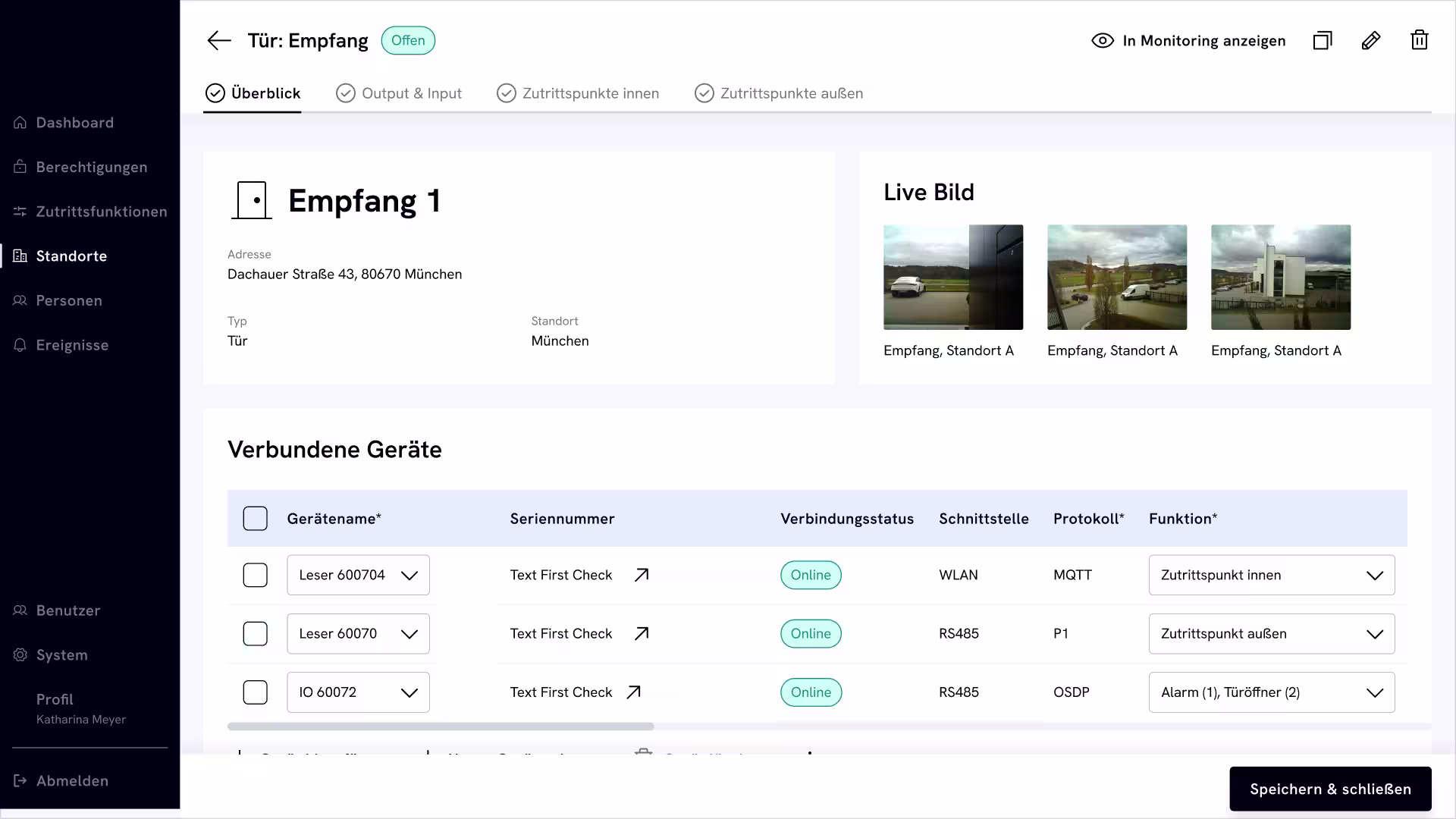 Screenshot der Empfangsverwaltung mit Kamerabildern der Quantus Software