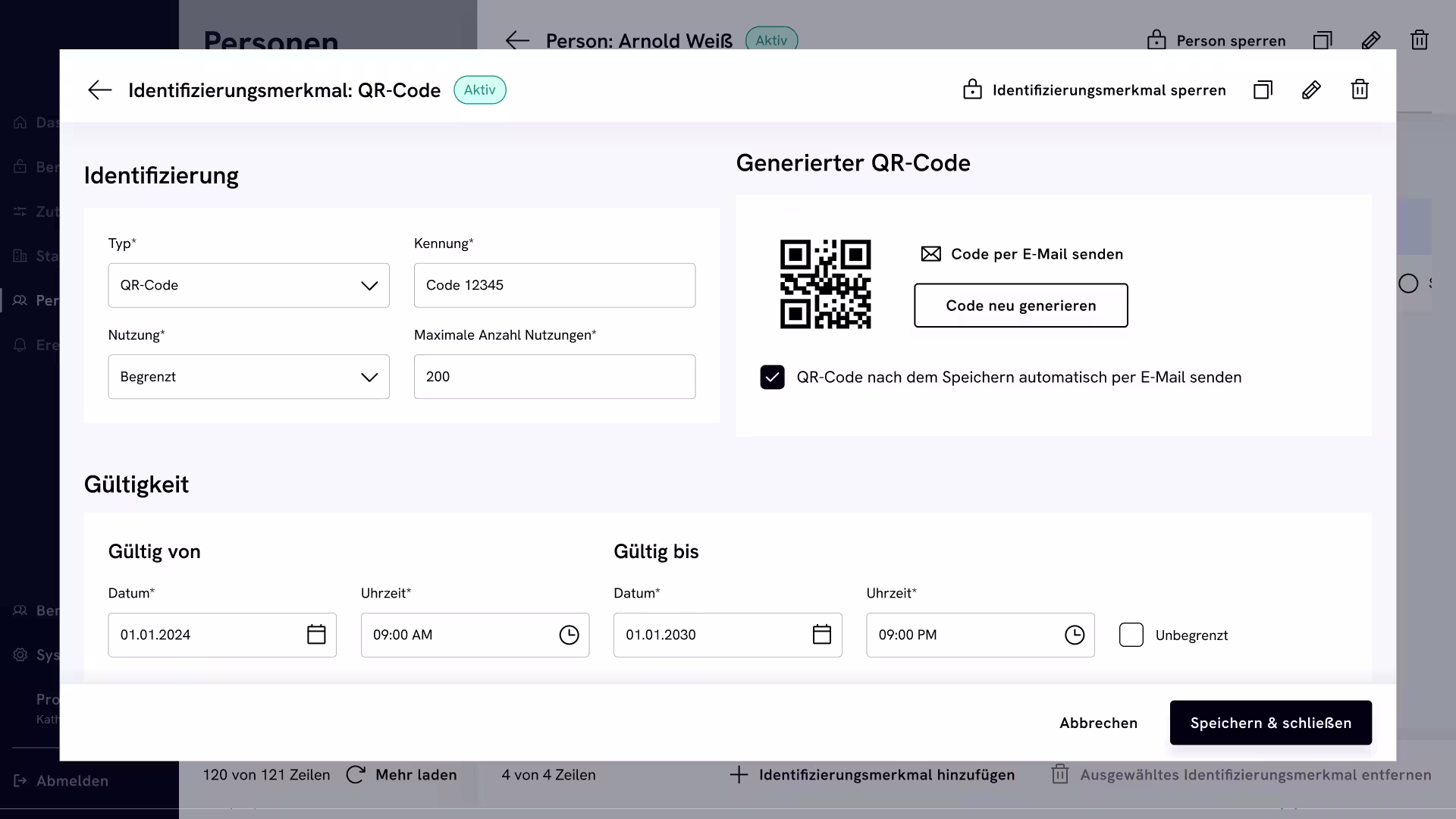 Screenshot des Personen Edits der Quantus Software