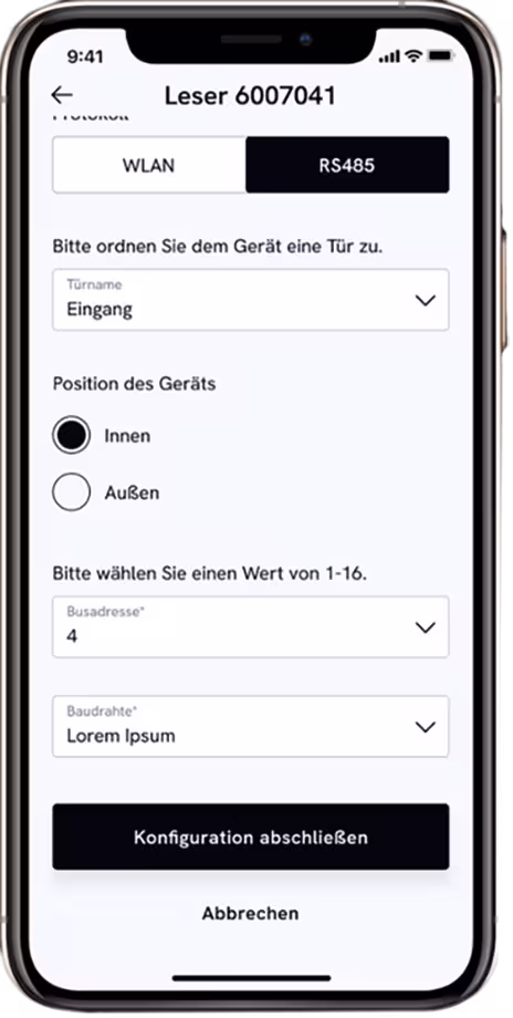 Mockup der Q-App Gerätekonfiguration